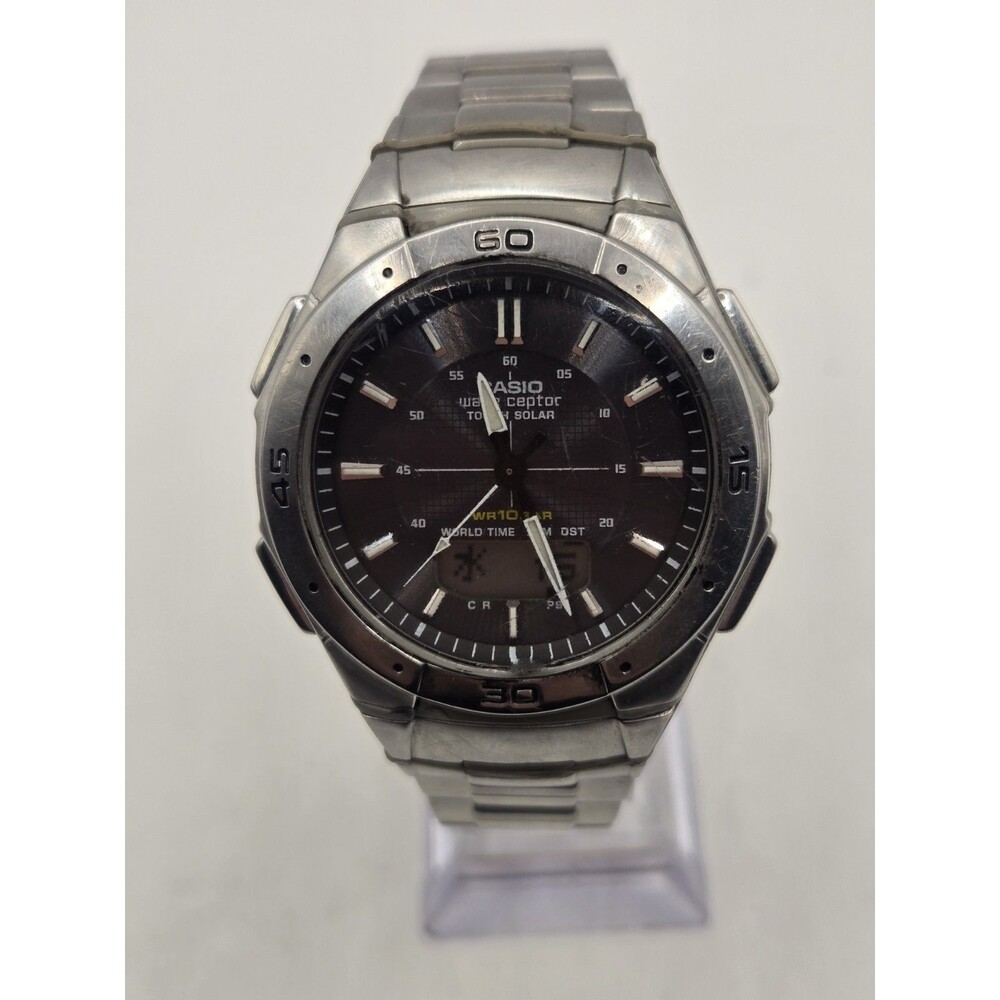 CASIO 5052 WVA-470 Wave Ceptor Solar WR Atomic Radio Watch. 8" Band.
